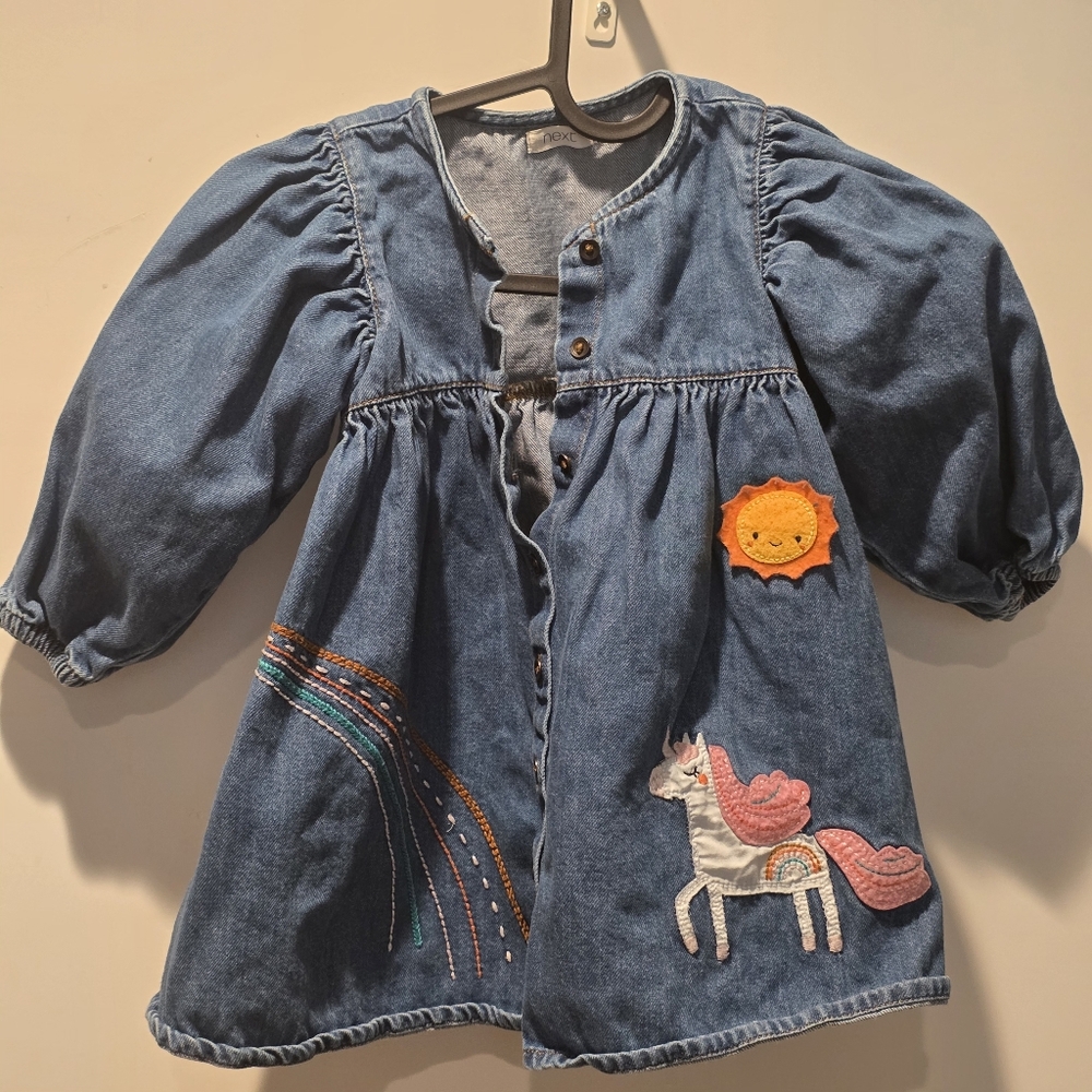 Next Blue Jean Dress with Unicorn and Sun Embroidery